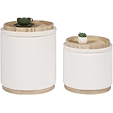PINPLUS Round Ottoman with Storage Set of 2, Vanity Stool with Tray Storage for Bedroom, Small Teddy Velvet Foot Rest Stool Ottoman for Living Room, Dorm (White)