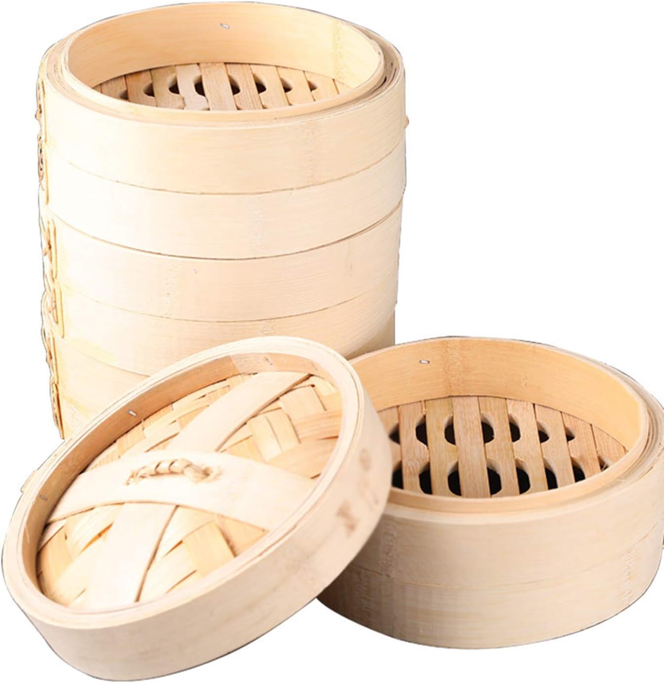 Bamboo Steamer Basket with Lid, 4Tiers Chinese Food Steamers, Durable