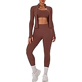 OLCHEE Womens Workout Sets 3 Piece Seamless Long Sleeve Jacket Scrunch Butt Leggings Racerback Sports Bra Yoga Gym Outfits