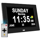 10'' Dementia Digital Clock for Seniors Elderly Large Display Alarm Clock Date Day of Week Electric 12 Alarms 4 Colors Desk Calendar Clocks for Memory Loss Alzheimers Clock Auto DST/Dimmer