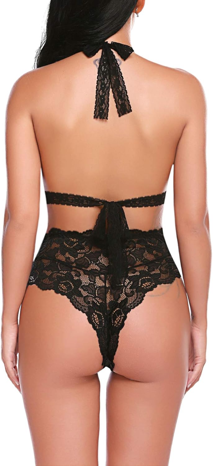ADOME Women One Piece Lingerie Snap Crotch Bodysuit Lingerie Lace Teddy: Clothing