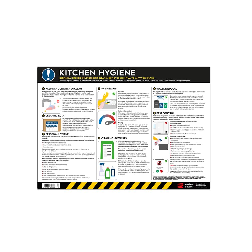 Kitchen Hygiene Safety Poster - A2 Anti Scuff PVC | Food Safety & Cleanliness Guide | Health & Safety Sign for Catering Compliance