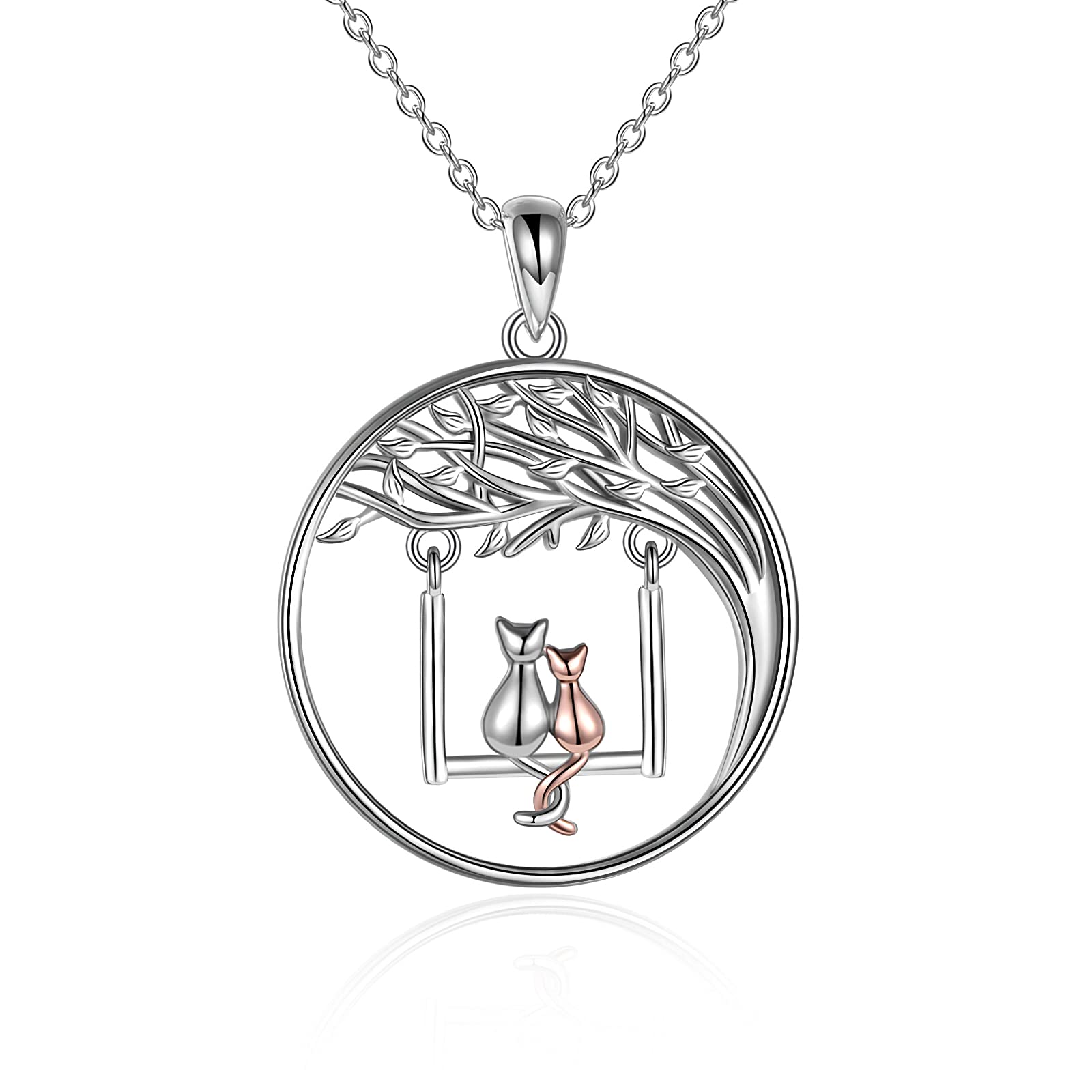 Cat Gifts Swing Tree of Life 925 Sterling Silver Mother Daughter Necklace Mothers Day Gift for Mom Wife Grandmother