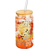 Fenmshairy Cat and Floral Glass Cup with Lid & Straws 16 Oz - Drinking Glass Tumbler for Iced Coffee, Smoothie, Cocktail, Beer, Soda - Birthday Christmas Gift for Men, Women, Sister, Friends, Bestie
