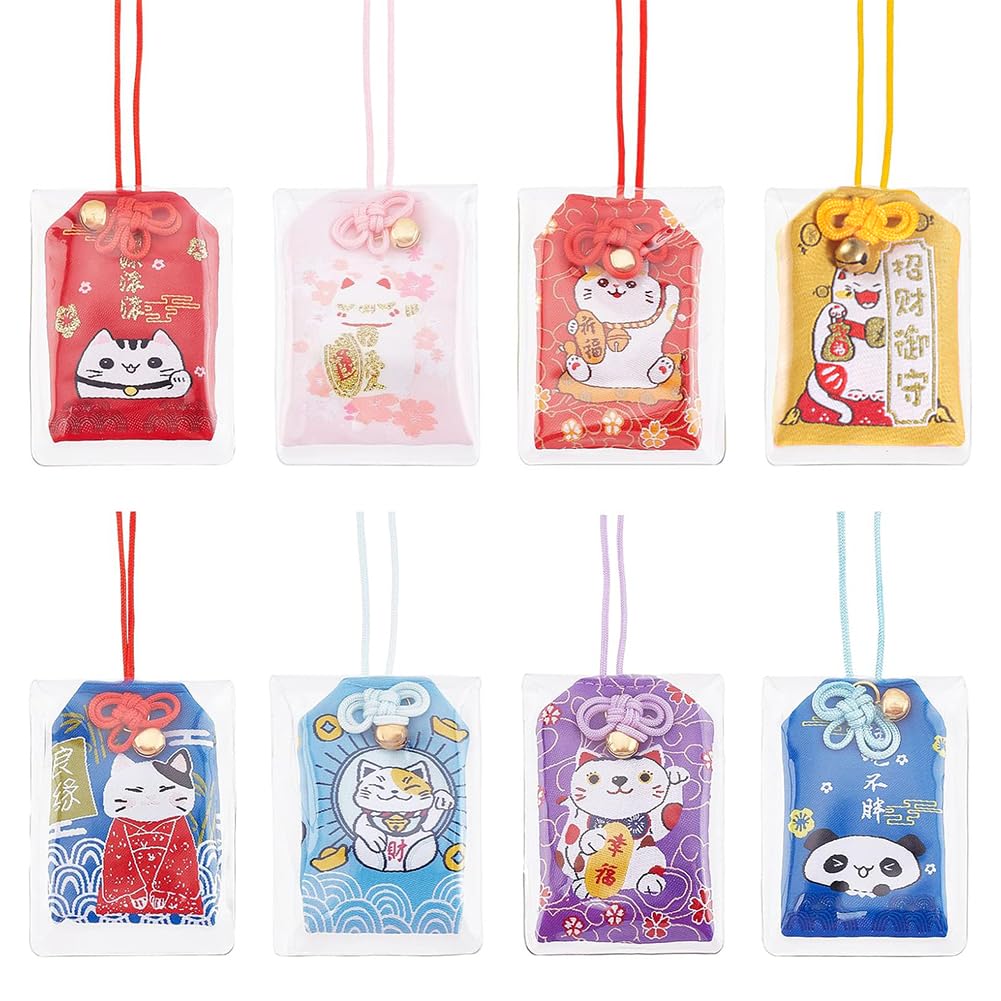 WEBEEDY 8 Pcs Japanese Omamori Amulet Hanging Sachet Charms Blessing Bag Home Decor Accessories Hanging Fortune Bag for Happiness, Good Luck Wealth New Year Gift