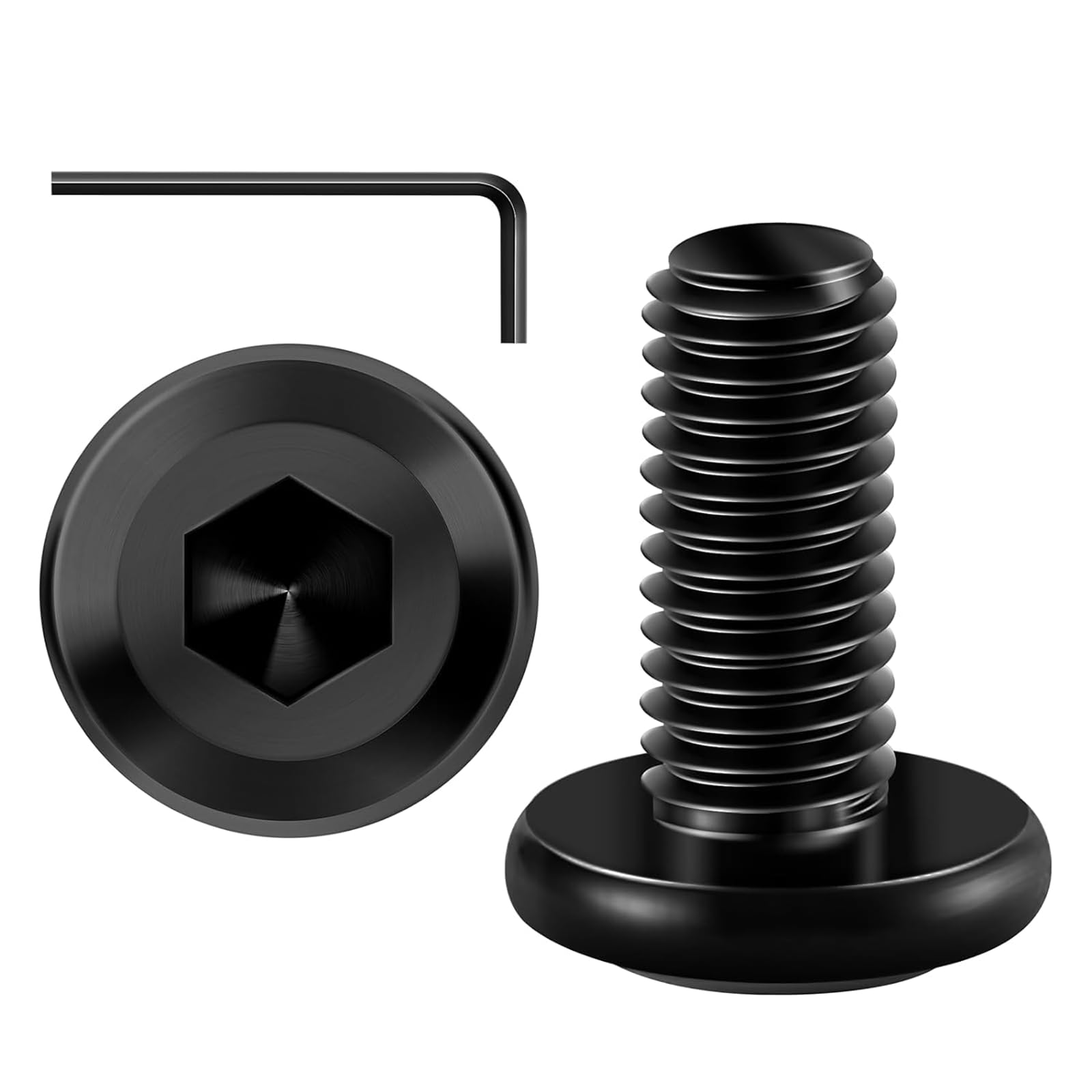 20PCs M6 x 16 Flat Head Screws, Hexagon Socket, Stainless Steel A2 V2A, Full Thread Black Oxide with Hex Key