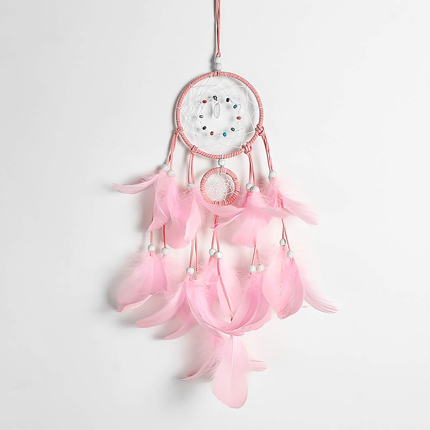 N / A Dream Catcher, Girl Bedroom Dream Catcher - Light Dream Catcher Manual Traditional Feather Dream Chaser Wall-Mounted Home Decor Wedding Party Decoration Craft Gift (Pink)