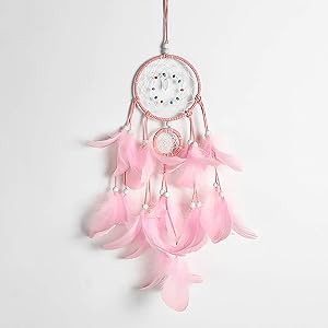 N / A Dream Catcher, Girl Bedroom Dream Catcher - Light Dream Catcher Manual Traditional Feather Dream Chaser Wall-Mounted Home Decor Wedding Party Decoration Craft Gift (Pink)