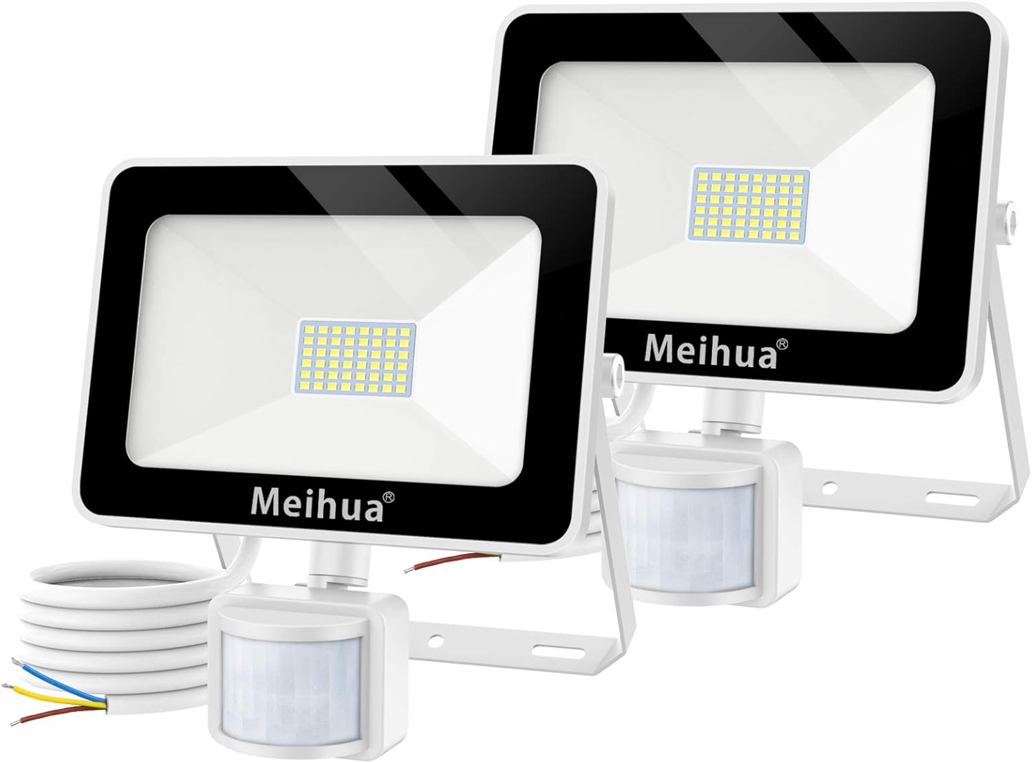 MEIHUA 2er 35W LED Außenleuchte mit Bewegungsmelder, Außenstrahler PIR 3500LM, LED Scheinwerfer 6500K Kaltweiß, LED Fluter IP66 Wasserdicht, Flutlicht Außenbeleuchtung für Garten Hof Garage Hotel