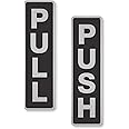 SmartSign Pack of 2 Push and Pull Door Signs, 2" x 7", 20 mil Thick Anodized Aluminum Material, Strong Adhesive Backing, Waterproof, Sealed Legend, Black and Silver, USA Made