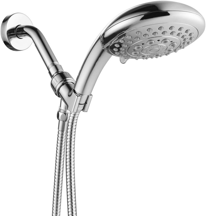 Purelux 5-Setting Large Plate Handheld Shower with Stainless Steel Hose & Shower Arm Mount, Chrome Finish 5 YEAR WARRANTY