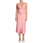 BARDOT Emory Satin Slip Dress for Women - Pink Midi, V-Neck, Lingerie Inspired, Lace Trim, Back Cutout Party wear
