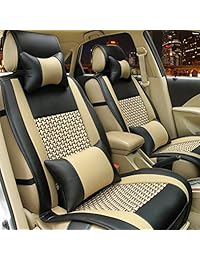 e cowlboy Full Set 10pcs Needlework delantero y trasero Asiento De Coche Cojín de piel sintética para Nissan Altima Maxima Frontier Pathfinder Murano, Sentra Rogue Versa cubeta X Trail Qashqai 5 Asientos (Negro)