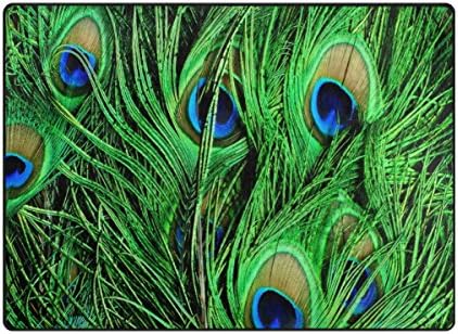 Vantaso Soft Foam Area Rugs Green Peacock Feather Non Slip Play Mats for Kids Boys Girls Playing Room Living Room 80x58 inch