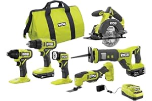 RYOBI ONE+ 18V Cordless 6-Tool Combo Kit with 1.5 Ah Battery, 4.0 Ah Battery, and Charger