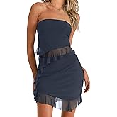 CSDAJIO Women's Asymmetrical Ruffle Hem Strapless Tube Top and Skirt Matching Set Summer 2 Pieces Outfits