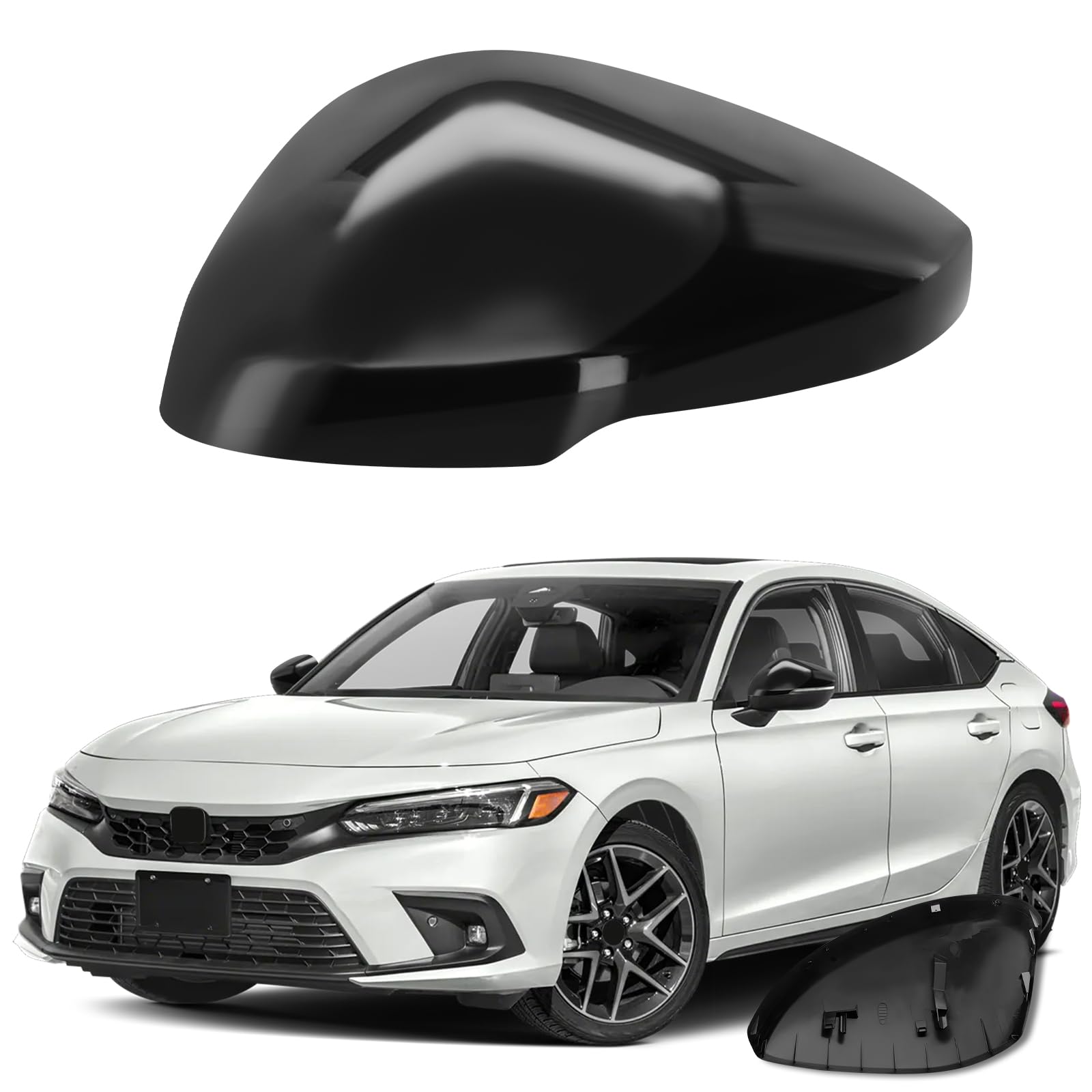 Photo 1 of Left Driver Side Mirror Cover for Honda Civic 11th Gen 2022 2023 2024, With Light Version, Glossy Black