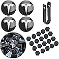 Car Wheel Center Hub Cap Kit with Logo Hubcaps Accessories for TES la Model 3 Model Y 4 Black & Sliver Hub Center Caps + 22 Black Lug Nut Covers (Black&Sliver)