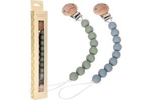 Socub Silicone Baby Pacifier Clip, Pacifier Holder Fit Any Brand Pacifier, BPA Free, Best Newborn Shower Gift for Boy and Girl (Sage, Ether)