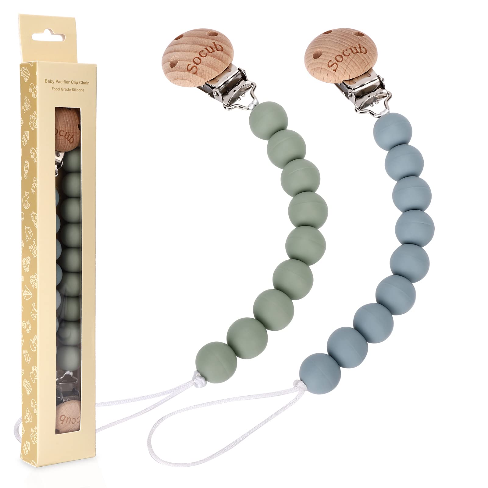 Photo 1 of Socub Silicone Baby Pacifier Clip, Pacifier Holder Fit Any Brand Pacifier, BPA Free, Best Newborn Shower Gift for Boy and Girl (Sage, Ether)