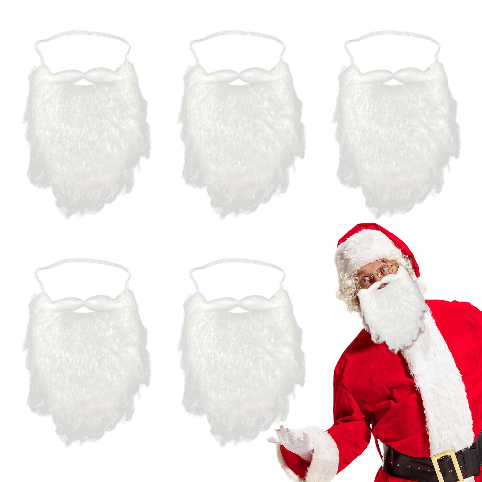 UILYNIU 5 Pcs White Beard with Elastic Strap Santa Claus & Old Man Costume Accessories for Cosplay & Party (White)
