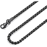 FOSIR Mens Womens Stainless Steel Black Rolo Cable Chain Necklace, Wide 2/3/4/5mm