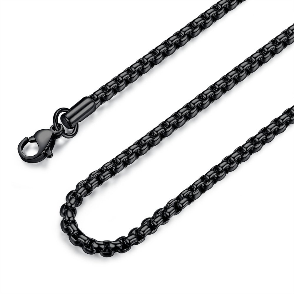 FOSIR Mens Black Rolo Chain Necklace, Stainless Steel Chain for Men and Women, Wide 4mm, 26 Inch — image 1