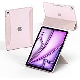 Feams Ultra Slim Case for iPad Air 11-inch M3 2025 / M2 2024, iPad Air 5th/4th Generation 2022/2020 10.9 Inch Y-Fold Standing Case Translucent Hard PC Back with Landscape Portrait Mode, Light Pink