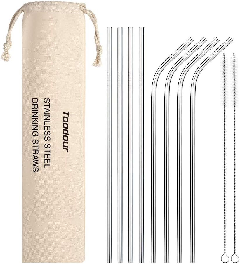 Metal Straws Reusable 8 Set, Stainless Steel Drinking Straws with 2 Cleaning Brush for Cocktail, Drinks, Smoothie, Milk, Juices, Environment Friendly for Daily Life