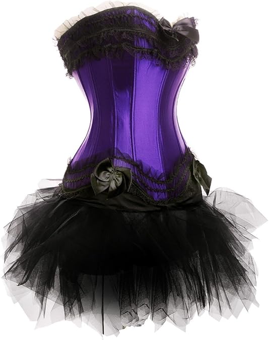Purple Lace up Corset Skirt Dress Women's Lingerie Bustier Halloween