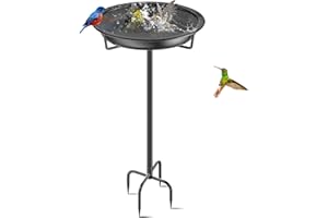 KHayRovies Metal Bird Bath for Outside Garden Birdbath Bowl, 36.2" Height Freestanding Bird Feeders for Outdoors with 4 Prongs Base Stake, Standing Birdfeeders for Yard Lawn Decor (Black)
