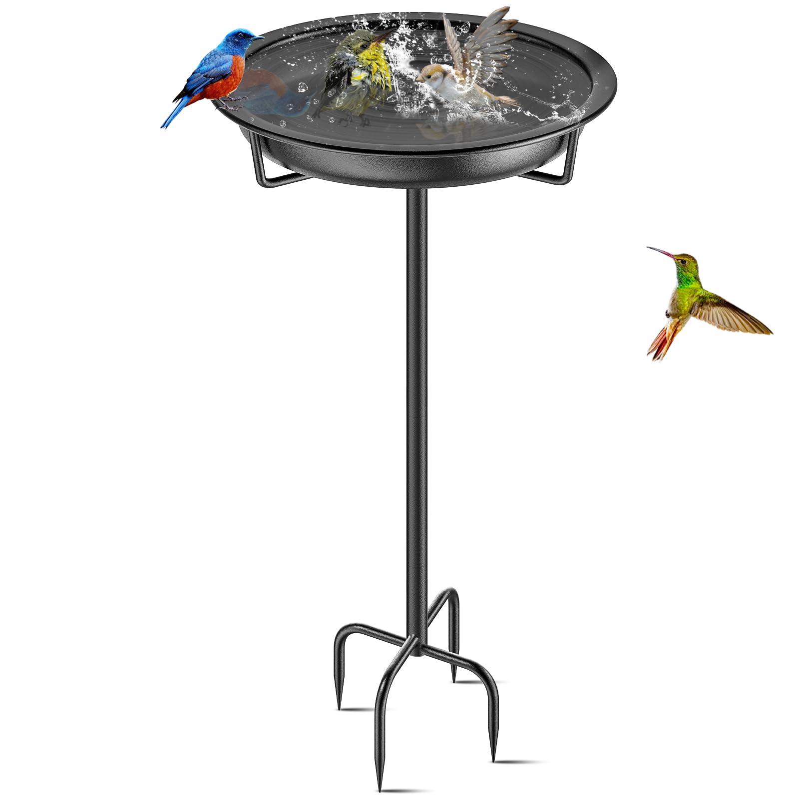KHayRovies Bird Bath for Outdoors, Metal Garden Birdbath Bowl for Outside with 4 Prongs Base Stake, Bird Feeder for Garden Yard Lawn Deco (Black)