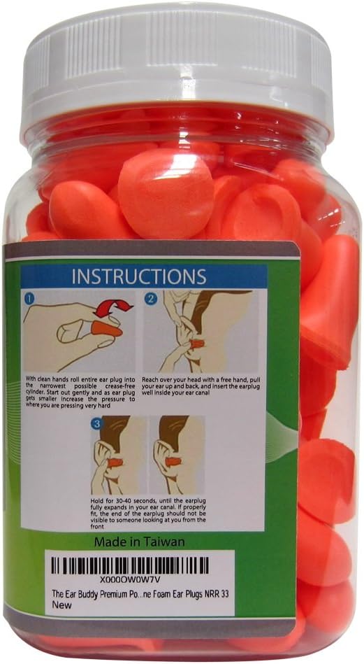 The Ear Buddy Premium Soft Foam Ear Plugs, Best Noise Cancelling Earplugs For Sleeping, Hearing Protection For Concerts, Work, Shooting & Travel, Noise Reduction Rating 32 Decibels, 50 Pairs: Health & Personal Care