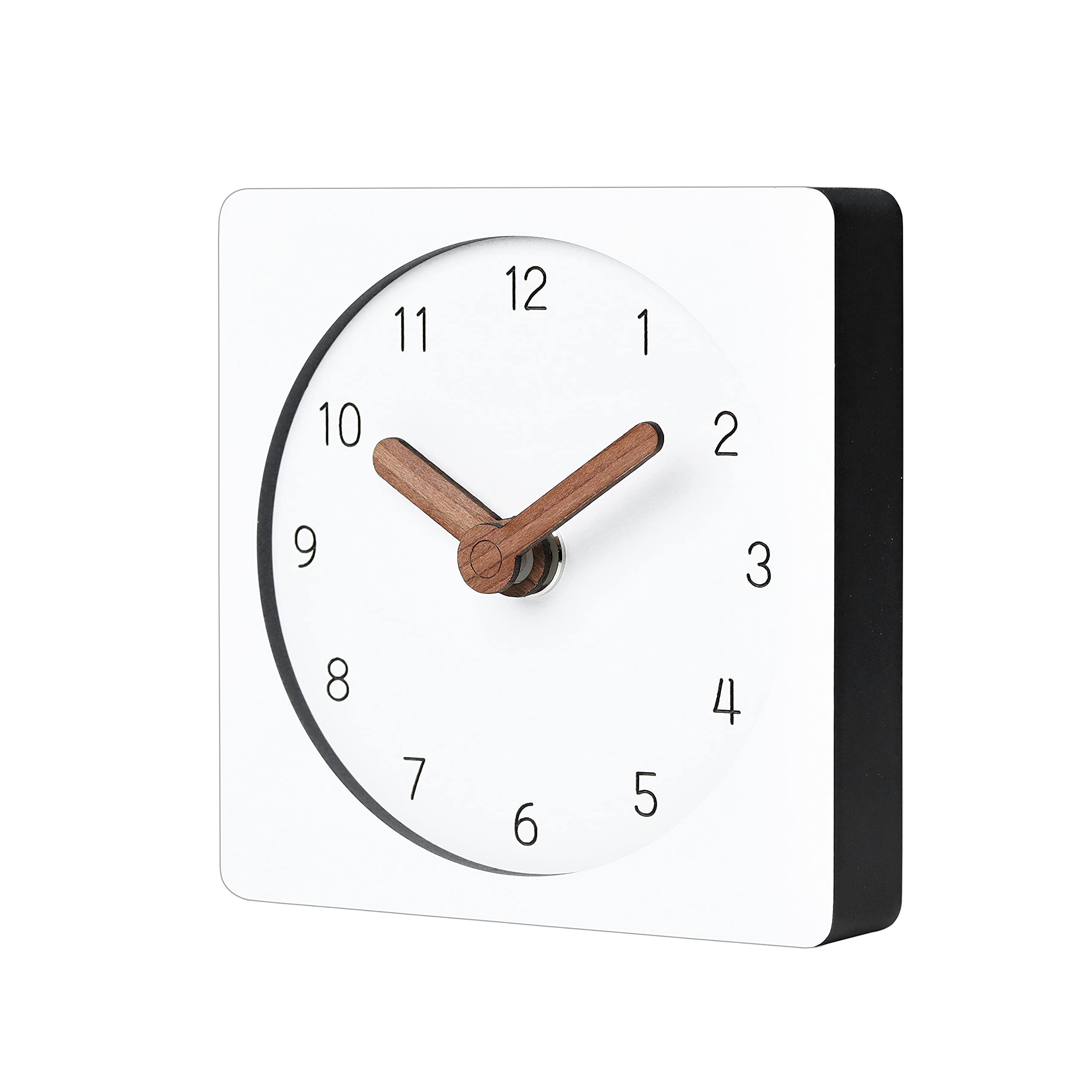 Wooden Silent Non-Ticking Battery Operated Decorative Small Mini Analog Modern Shelf Desk Table Mantel White Clock for Home, Office, Living Room, Bed Room (Classic Square)