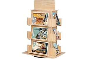 Derkerry 3 Tier Sticker Display Stand for Vendors 4-Sided 360 Degree Multi-Pocket Tabletop Display Wood Stand for Stickers Cards Craft Show Hallmark Coasters