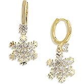 JeanBeau Small Gold Hoop Huggie Maple Leaf Snowflake Bow Pearl Dangle Drop Earring for Women Cute Crystal Dangling Prom Christmas Thanksgiving Holiday Jewelry Gift