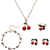 Degolso Strawberry Earrings Necklace Bracelet Ring for Women Cute Strawberry Cherry Jewelry Set Birthday Gifts Strawberries Stuffs Fruit Accessories