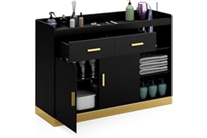HolaiNail Salon Storage Cabinet Barber Station, Free Standing Hair Styling Station with Drawers, Hair Dryer Holders and Adjustable Shelves, Beauty Salon Spa Equipment