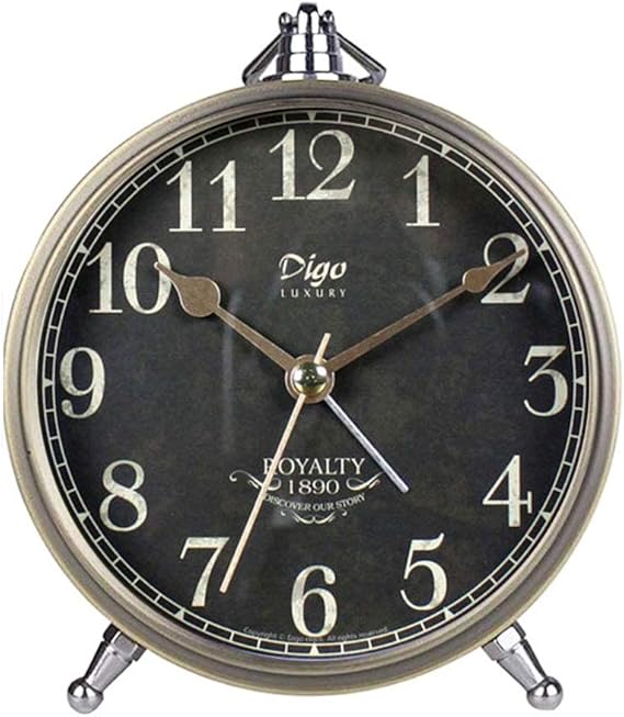 JUSTUP Table Clocks,5.2in Small Classic NonTicking Quartz Tabletop Alarm Clock Battery Operated