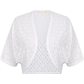 Belle Poque Women's Open Front Bolero Shrug Batwing Short Sleeve Cropped Cardigan Lightweight