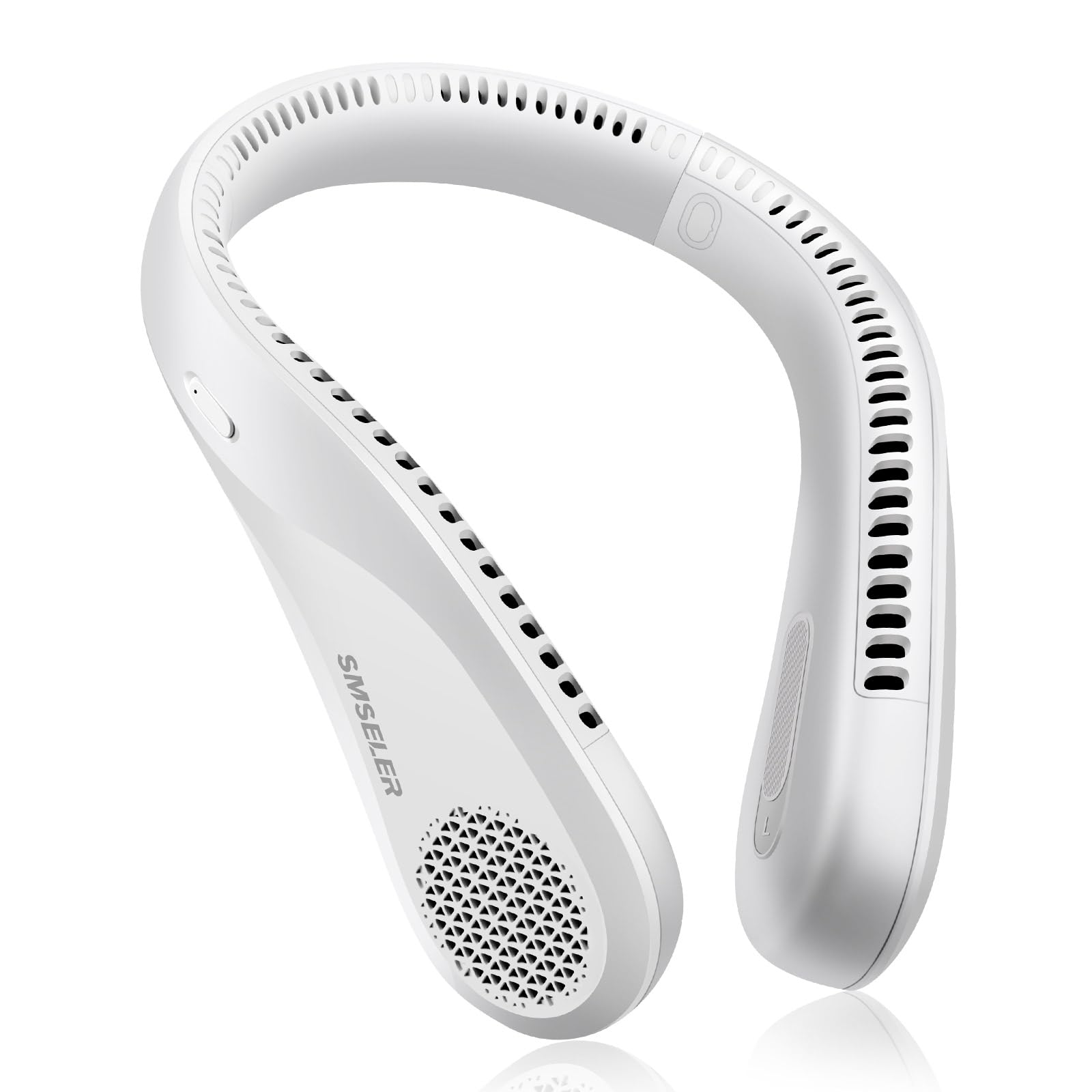 Photo 1 of SMSELER Portable Bladeless Neck Cooling Fan: 6000mAh Rechargeable, 3-Speed Wearable Personal Air Conditioner, Hands-Free Quiet Cooling,Birthday Gifts for Men Women Dad Mom (White)