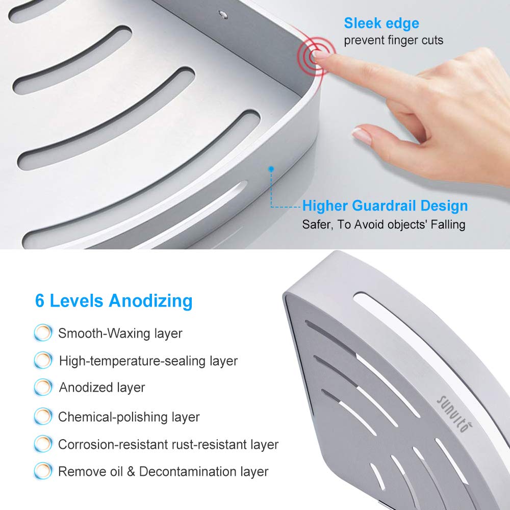 Mensole doccia, Sunvito Mensole Bagno Angolare Senza Foratura, Lega di Alluminio Anti-Ruggine con 2 Piani, Montato A Muro, Mensole per Doccia Bagno Cucina