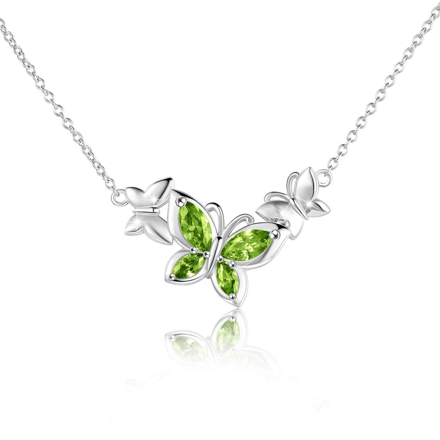 WINNICACA Butterfly Green Crystal Necklace Sterling Silver August Birthstone Pendant Jewellery Gifts for Women Teens Birthday