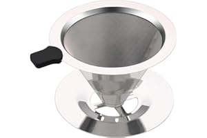 LHUKSGF Pour Over Coffee Dripper，304 Stainless Steel Metal Coffee Filter with Base, Dual-Layer Metal Coffee Filter, Perfectly Filters Coffee Grounds, Convenient and Portable for Outdoor Use