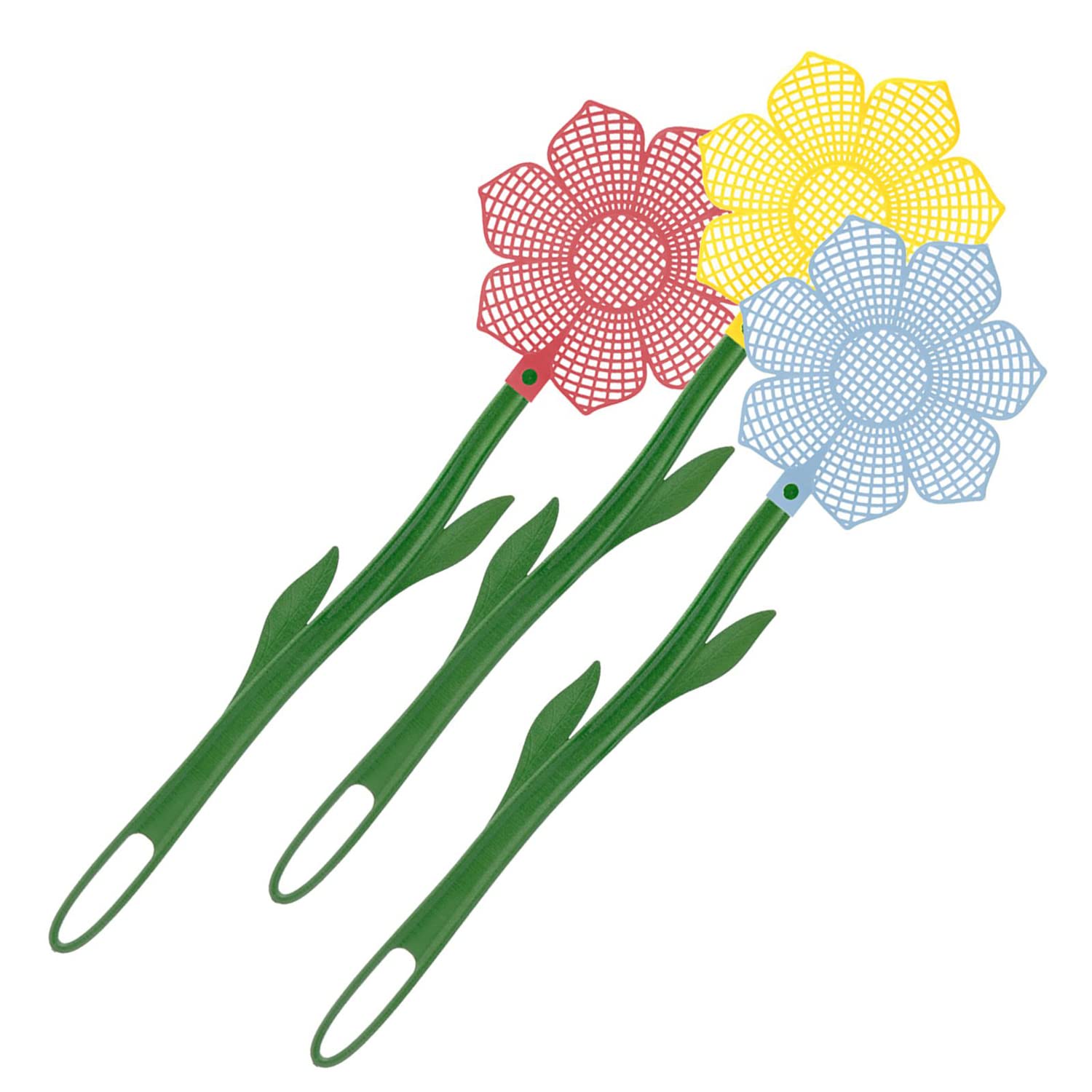 Westmark 3 fly swatters in flower shape, plastic, flower, green/assorted colours, 509522E3