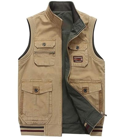 JBHURF Männer doppelseitige Weste Baumwolle ärmellose Jacke Multi-Pocket Größe Outdoor Freizeit Angeln Fotografie Camping Tou