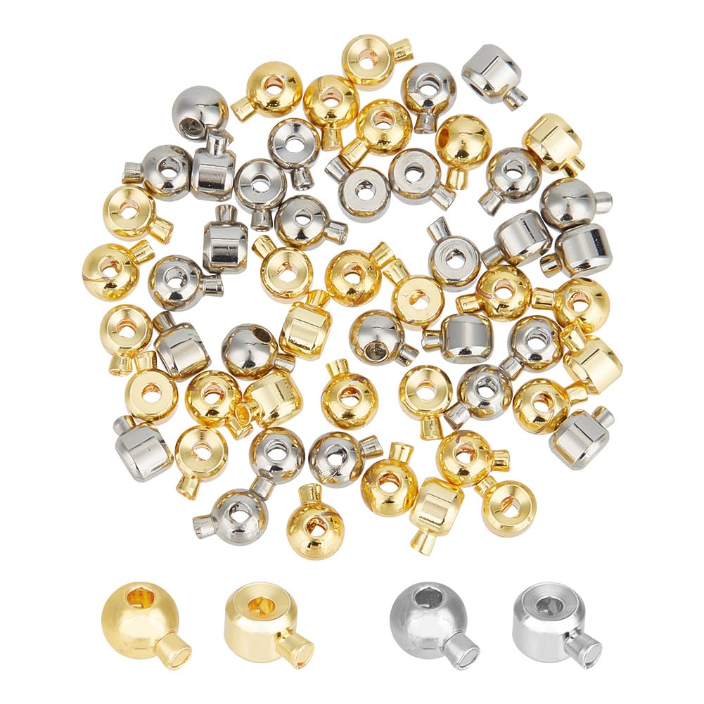 arricraft 56 Pcs Brass Crimp Beads, 2 Colors Column Beads Cord End Caps Rondelle Metal Crimp Beads Tube Crimp End Beads for DIY Crafts Necklace Bracelet Jewelry Making