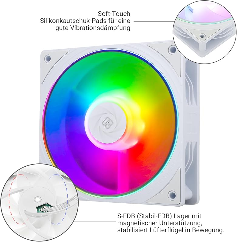 Ventoinha de CPU TL-S12W-S de 120mm com carcaça ARGB, conector PWM de 4 pinos, ventoinha silenciosa de computador com rolamento S-FDB, até 1500rpm (pack de 3)