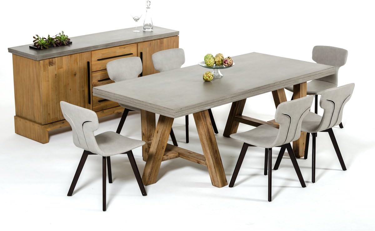 Modrest Civic Modern Concrete & Acacia Dining Table Grey/Wood/Rectangular