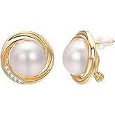 Yoursfs Round White Pearl Stud Earrings for Women Dainty Hypoallergenic Spiral Earrings Cubic Zirconia Jewelry